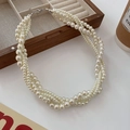 Collana di perle color crema a tre fili intrecciati con elegante chiusura a moschettone - 34# Collana-Bianco-Multistrato