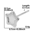 Detailed size chart showing 0.7cm silver hollow star stud earrings in stainless steel - D97-Mini Star / Silver