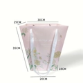 Pink floral gift bag with tulip pattern and dimensions showing 35cm total height - Trapezoid Love In Flower (Large) / Pink