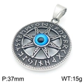 Nordic Viking stainless steel octagon star pendant with blue evil eye stone, 37mm diameter - Blue Eye Octagram Style (KP116400-MZOZ)