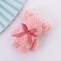 Pink coral fleece bear towel with a red checkered bow and delicate lace trim detail - Pink Plaid (30*30)