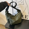 Army green nylon crescent crossbody bag with adjustable wide strap and plastic buckle - Army Green