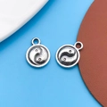 Silver alloy yin yang charms for DIY jewelry making and handmade bracelet pendants - 1pc Antique Silver Round Yin Yang Tai Chi 10x13mm