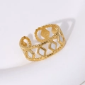 18K gold plated stainless steel open ring with geometric diamond shape and white enamel - Adjustable / Pearl White