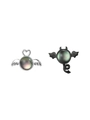 925 Silber Engel und Teufel Ohrstecker mit Herz und schillernden Edelstein Einlagen - Engel und Teufel Asymmetrisches Paar / Silbernadel