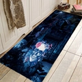 Macro shot of Halloween gothic runner rug with skull and castle print on wooden floor - 40x60cm / Gothic Skeleton Flowers