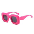 Y2K neon pink oversized square sunglasses with thick frames and dark tinted lenses - Rose Red Frame Grey Lens