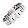 Bracelet magnétique en acier inoxydable pour homme avec pierres d'énergie sur fond blanc - Argent Double Rangée 4-en-1