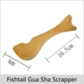 Fish tail shaped wooden Gua Sha tool for massage therapy with 16.5cm length and natural wood grain - Scented Wood Fish Tail Gua Sha Knife