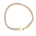 Classic tennis bracelet with pink round-cut zircons and gold-plated fold-over clasp - Pink