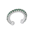 Silver-plated cuff earring with micro-pave emerald green cubic zirconia stones - Platinum Plated Green Zirconia