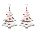 Boucles d'oreilles sapin de Noël en cuir avec rayures rouges et pois verts - Blanc avec vagues rouges et points verts
