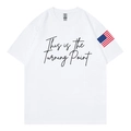 White crew neck T-shirt with black Turning Point print and US flag on sleeve - S / White