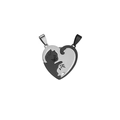 Minimalist cat heart couple necklaces in black and silver metal on white background - Heart Pendants Pair (No Chain) / Black and White