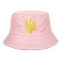 Pink cotton bucket hat featuring a yellow embroidered Ukraine national trident symbol - Pink