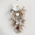 Christmas wreath with white magnolia flowers, pine cones and festive balls for door decor - White Magnolia Swag