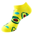 Bright yellow low cut ankle socks featuring green avocado patterns and ribbed cuffs - One Size (36-44) / C40 Yellow Avocado