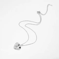 Silver heart locket necklace in stainless steel with embossed rose flower design - Titanium Steel Chain/Locket / Silver