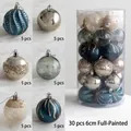 30-teiliges Set 6cm Weihnachtskugeln in verschiedenen festlichen Designs und Farben - 6cm Durchmesser / Nachtblau (30 Stk.)