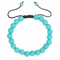 8mm natural turquoise stone beaded bracelet with black handmade braided cord - Blue-Green Turquoise (Style 08)