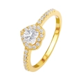 Elegant gold heart ring with sparkling gemstone pavé setting on white background - Size 5 / 18k Gold + White Zircon