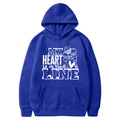 Blauer American Football Hoodie mit weißem MY HEART is on the LINE Print und Kängurutasche - S / Oberteile / Blau