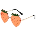 Novelty strawberry shaped sunglasses with orange lenses and golden metal frames - Gold Frame Orange Lenses
