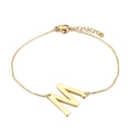 Minimalist gold stainless steel bracelet featuring a polished uppercase letter M pendant - Letter M(KB116121-K)
