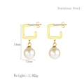 Golden stainless steel C-shape earrings with a white pearl pendant and diamond accent - Gold (LE3241)