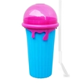 Bicchiere per granite blu da 500ml con coperchio rosa e cannuccia a cucchiaio per estate - 500ml / Blu