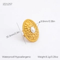 18K gold plated flower pearl ring with hammered texture, waterproof and hypoallergenic - Adjustable Open / Oval Hammered Pearl Style (JZ21257)