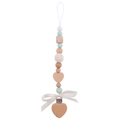 Mint green silicone and wood baby pacifier clip with beige bow and heart pendant - Light Green Pacifier Chain