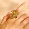 Exaggerated gold heart ring with sunburst relief texture for a bold statement style - 18K Gold Plated Embossed Heart (A-604)