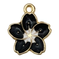 DIY black and white flower charms with five-petal enamel finish and golden metal rim - Sakura 16x13mm