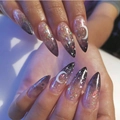 Starry galaxy long stiletto press on nails with cosmic glitters and moon designs - Starry Sky Style (JP1026)