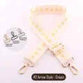 Adjustable beige woven shoulder strap with yellow arrow pattern and gold metal hooks - Light Gold Buckle / Off White