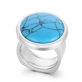 Chunky silver titanium steel ring featuring a large round turquoise stone inlay - US 6 / Silver Turquoise Style (KR107528-K)