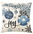 Détail d'une taie d'oreiller de Noël en lin avec ornements bleus et lettrage Joy - TQYM41-8 Boule de Noël Joy Pin / 45*45cm Lin simple face