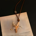 Starfish pendant necklace with wooden beads on vintage book background, resort style jewelry - Fortune God Style (HN9210) / Brown