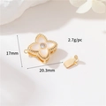 Golden four-leaf clover clasp with white inlay and zircon for DIY jewelry making - 14K Gold White Shell Clover