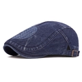 Gorra plana vintage de mezclilla lavada azul oscuro con hebilla metálica ajustable unisex - Ajustable / Azul oscuro