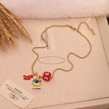 Golden spiral necklace with red coral pendant and blue evil eye charms for women - Red Evil Eye Cube / Round Eye Tag / Red Coral / Red