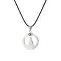Pendentif Bouddha en acier inoxydable argenté avec motif lotus sur cordon en cuir noir - Style Bouddha Acier Cordon Ciré (SSN-00296)