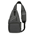 Dark grey functional crossbody chest bag with adjustable phone strap and earphone port - Dark Gray