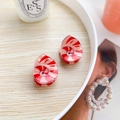 Mini acrylic monster hair clips with red and pink swirl patterns for girls - Red Moon Snail (Pair)