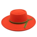 Detailed texture of orange wool felt fedora hat featuring a green velvet ribbon band - M (56-58cm) / Orange Red