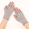 Pair of gray cable knit fingerless gloves for men and women on a white background - One Size / Light Gray