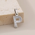 Pendentif lettre P en acier inoxydable argenté avec incrustation de nacre blanche - Pendentif Lettre P (KP115554-K)