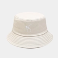 Close-up detail of white skeleton embroidery on a beige cotton punk style bucket hat - M (56-58cm) / Beige