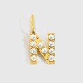 Golden metal letter N pendant with inlaid pearls for DIY necklaces and bracelets - Gold-N